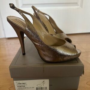 Bcbg MaxAzria Libby metallic pewter peep toe pumps 7.5